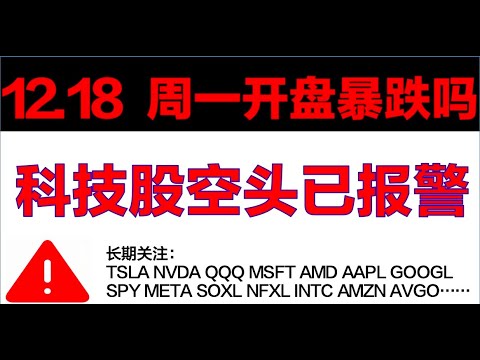 美股科技股有空头信号报警！今天开盘怎么看，暴跌吗？长期关注：TSLA NVDA QQQ MSFT AMD AAPL GOOGLSPY META SOXL NFXL INTC AMZN AVGO……