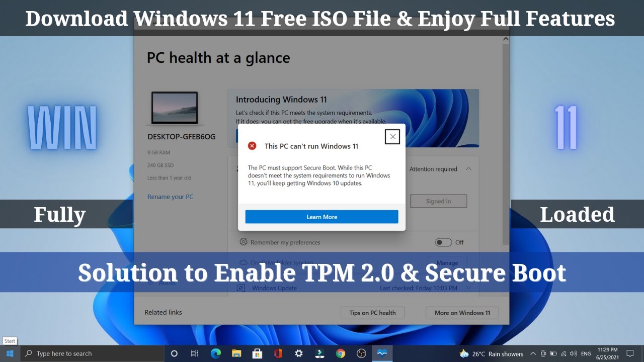Windows 11 Free Upgrade | How to enable TPM 2.0 & Secure Boot in your ...