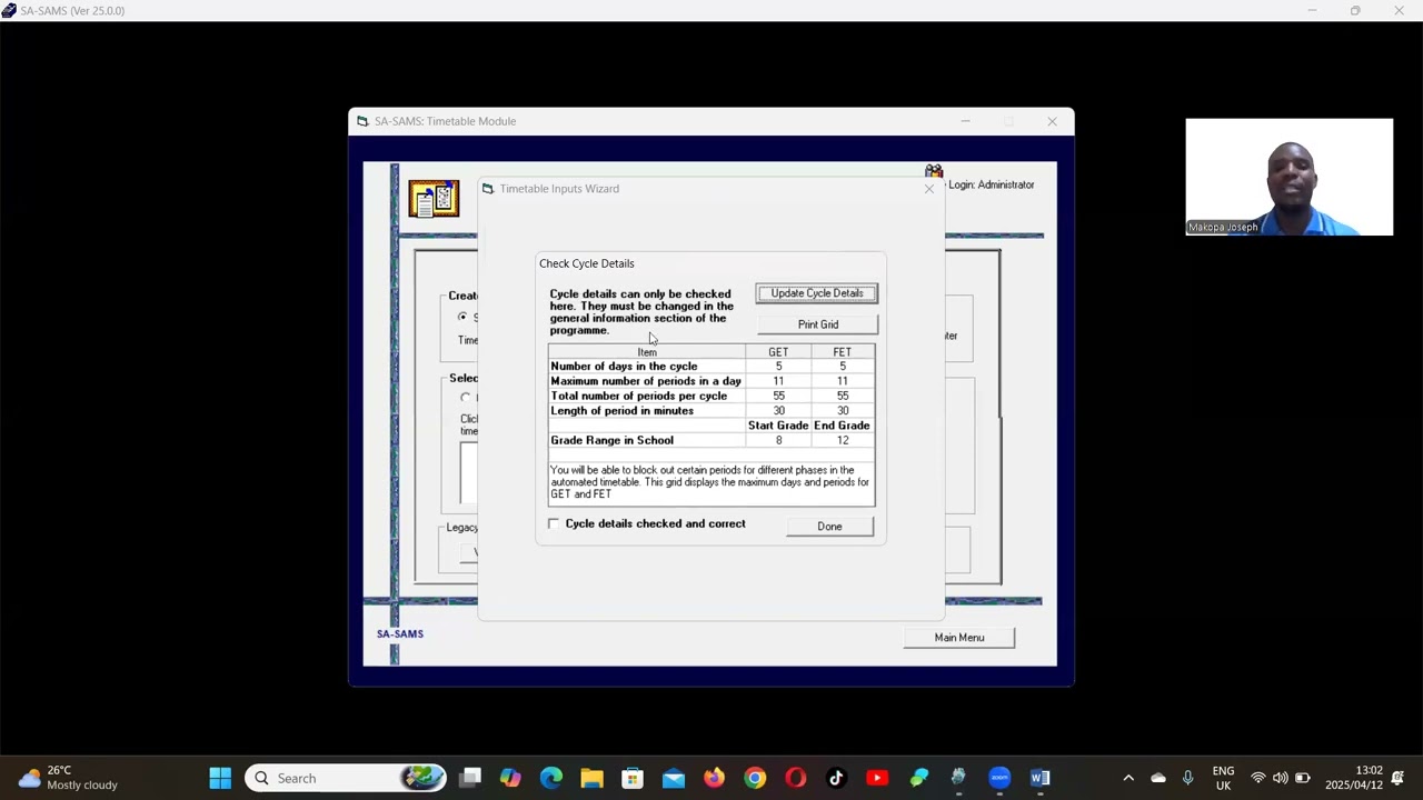SA SAMS TIMETABLING ASSISTANT