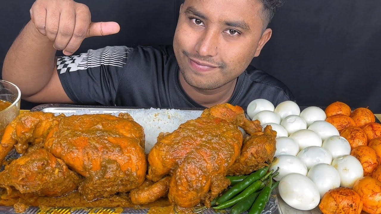 EATING SPICY 2 BIG WHOLE CHICKEN CURRY & EGGS WHOLE CHICKEN CURRY
