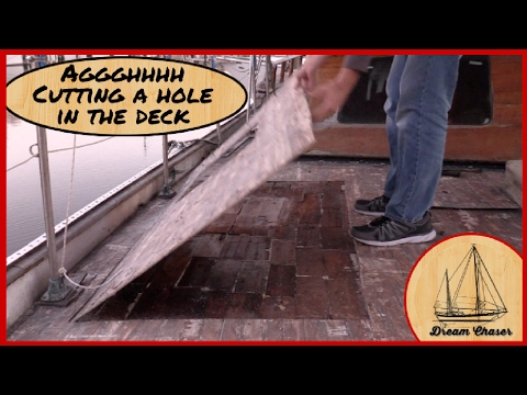 Cutting through teak deck to inspect and repair the inner core
