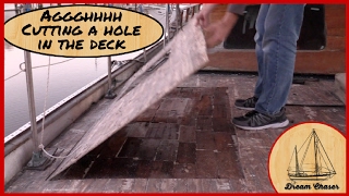 Cutting through teak deck to inspect and repair the inner core