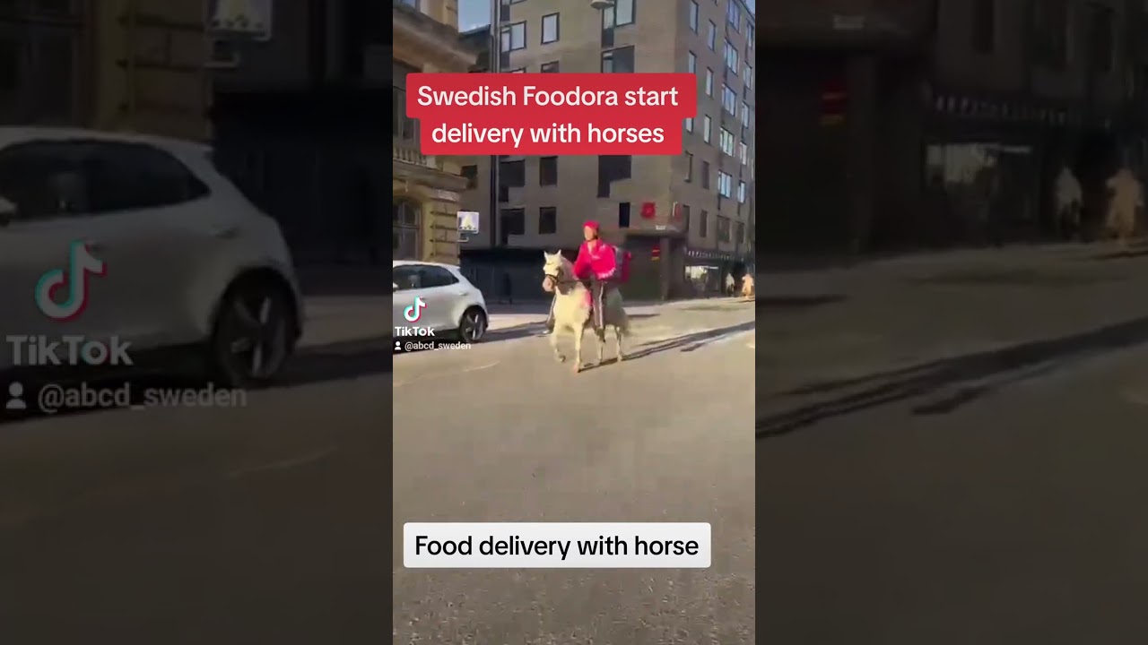 Swedish Foodora start delivery with horses Sweden Food delivery with horse 
