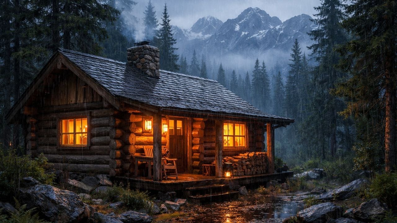 Instant Sleep: Cozy Log Cabin Rain & Gentle Piano 🌧️ Deep Focus & Relaxation [4K 1 Hour]