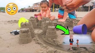 TODDLER BUILDS HUGE SAND CASTLE!!! *Cool*