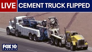 🔴LIVE: Major 4-vehicle crash closes I-10 West at Fairway after cement truck flips | FOX 10 Phoenix