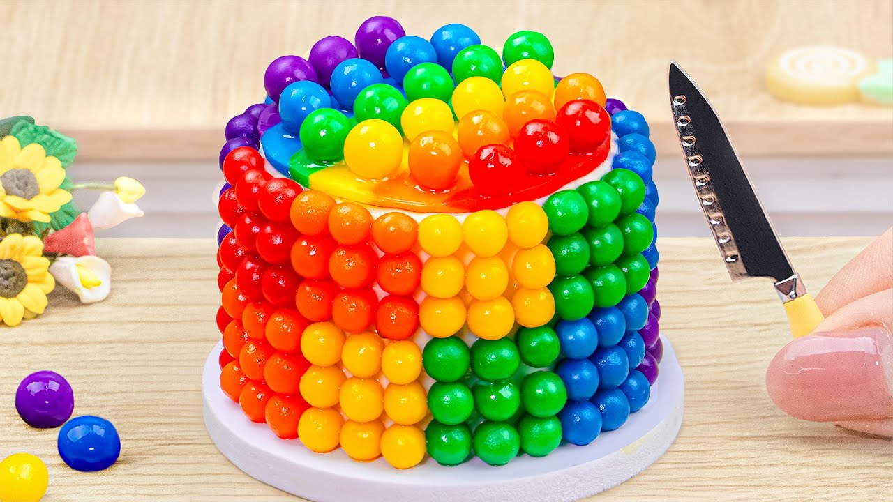 Mini Rainbow Cake Recipe With Chocolate 🍫🌈 Satisfying Mini Cake ...