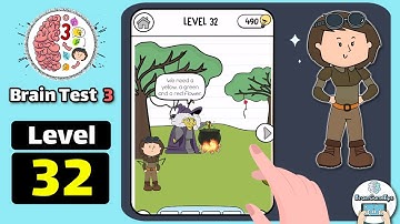 Brain Test 3 Level 32 We need a yellow a green and a red flower Walkthrough