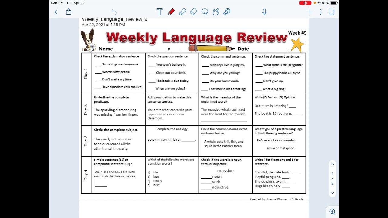 Weekly language review answers 9 - YouTube