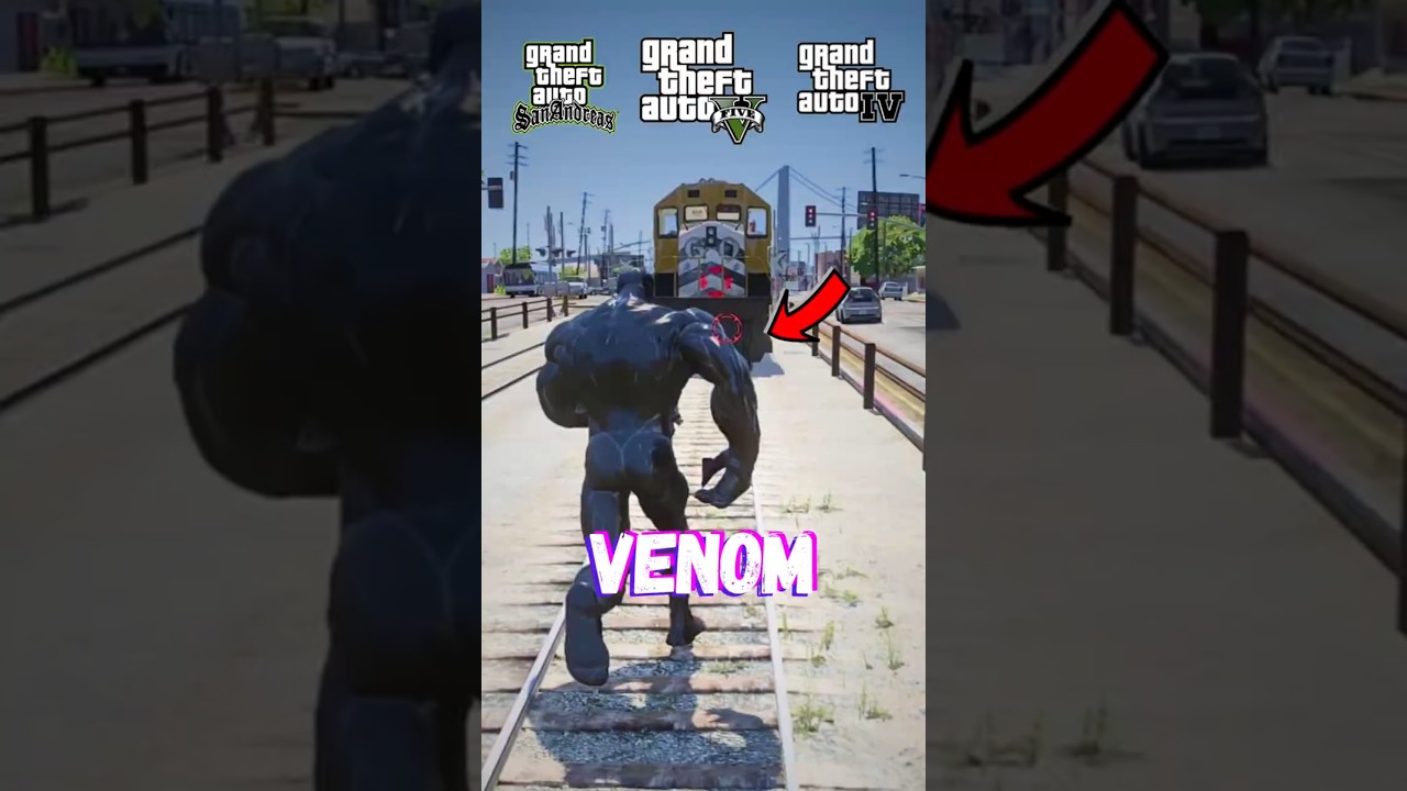 When Venom Tries to Stop a Train in GTA Games #gta5 #gaming