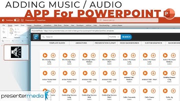 Using the PresnterMedia PowerPoint App to insert audio from the PresenterMedia music collection.