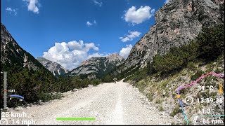 Scenic Indoor Cycling Old Train Bike Way Cortina D'Ampezzo with Telemetry Overlay 4K Video