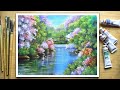 Acrylic colour painting | Daily Challenge 10 - Beautiful landscape - time lapse