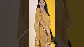 Trendif Womens Yellow Faux Georgette Polka Dot Print Kaftanbeach Cover Upbikini Cover-Up - 4314