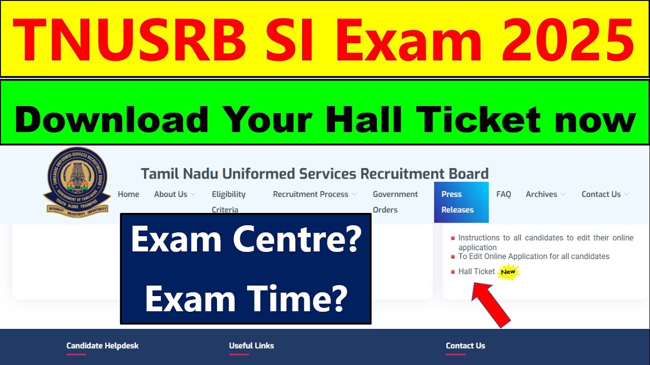 SI exam hall ticket download 2025 | TNUSRB SI Exam hall ticket 2025 | SI exam date and timinings