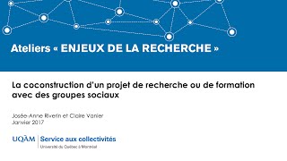 Conférence: «La coconstruction d’un projet de recherche ou de formation avec des groupes sociaux»