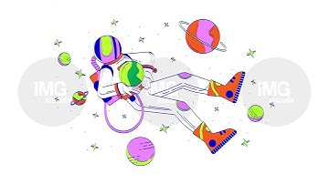 Helmet astronaut floating in space doodle animation