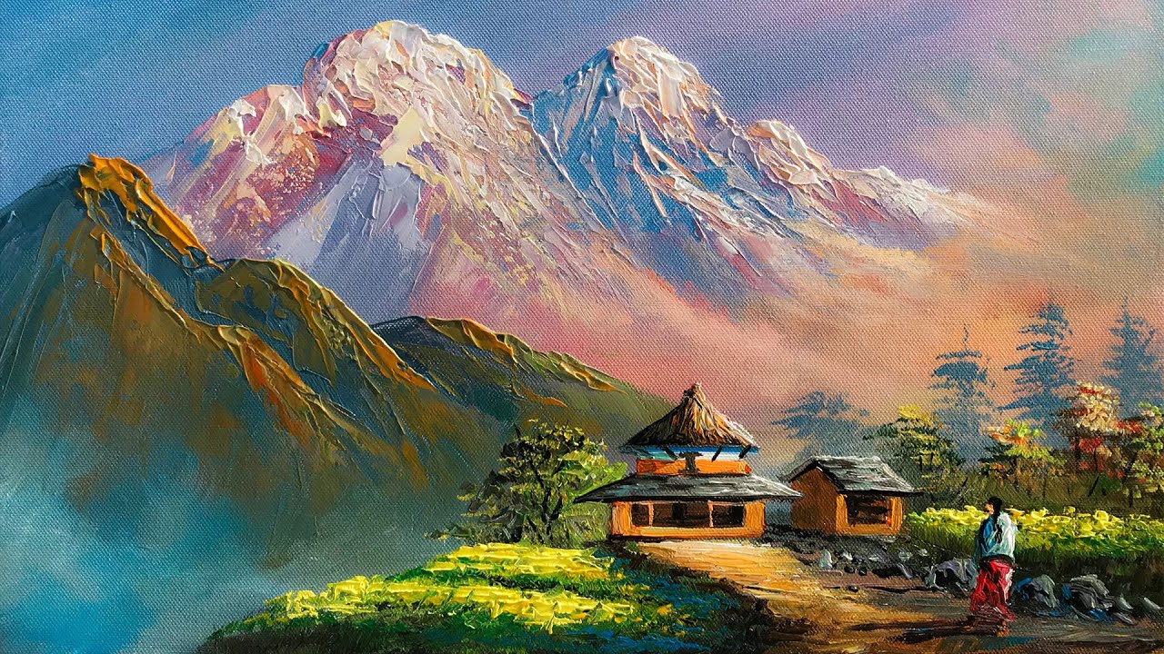Nepali Village Landscape Painting in Acrylics