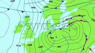 Weather forecast map of central and north Europe (UK, France etc).