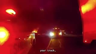 Semi Truck Fire, downed and falling power lines, and the search for the driver.