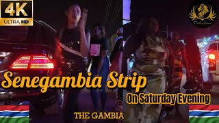 [4K] 🇬🇲 Nightlife Walk Tour On The SENEGAMBIA Strip On a Weekend Evening In THE GAMBIA, West Africa.