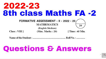 FA 2 Exam 8th Class  MATHS 2022-23 Exam paper and Solutions
