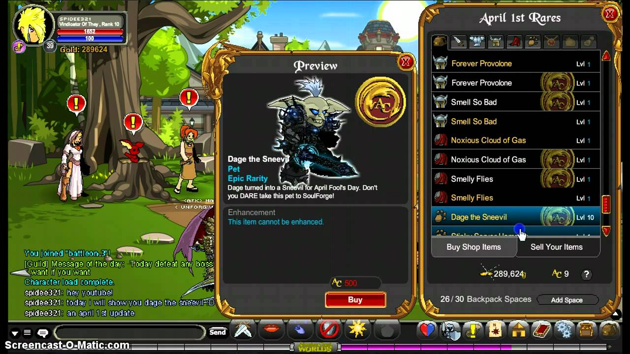 AQWorlds Dage The Sneevil