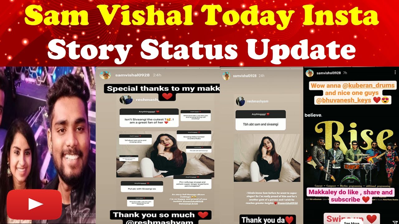 Sam Vishal Today Instagram Story Update Sam vishal Shivangi Love