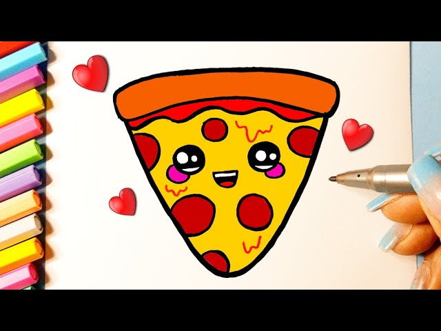 COMO DESENHAR UMA PIZZA KAWAII FOFA how to draw a cute kawaii pizza ❤  Dibujos Desenhos para Desenhar 