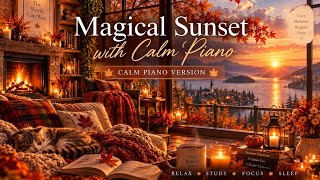 🌇 Magical Sunset with Calm Piano 🎹 | Cozy Fireplace & Lake View | screenshot 4