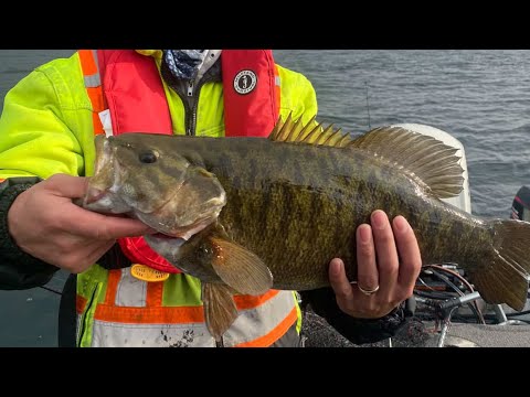 Lake Simcoe Ontario Small mouth bass fishing with wood.angling and my brother