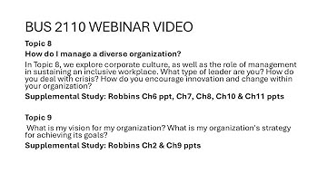 Bus 2110 S 5013 May 29 – Topics 8 & 9 WEBINAR YouTube Video Recording - Management Principles.