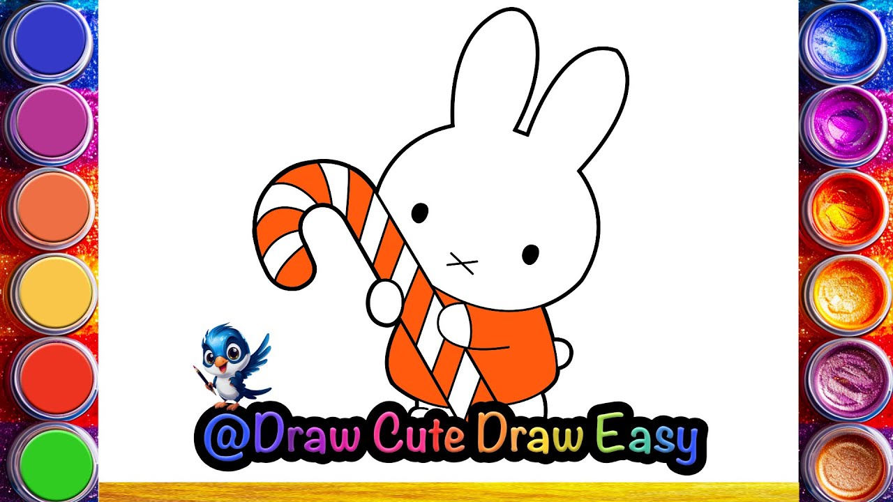 How I Draw Miffy Holding a Christmas Candy Cane