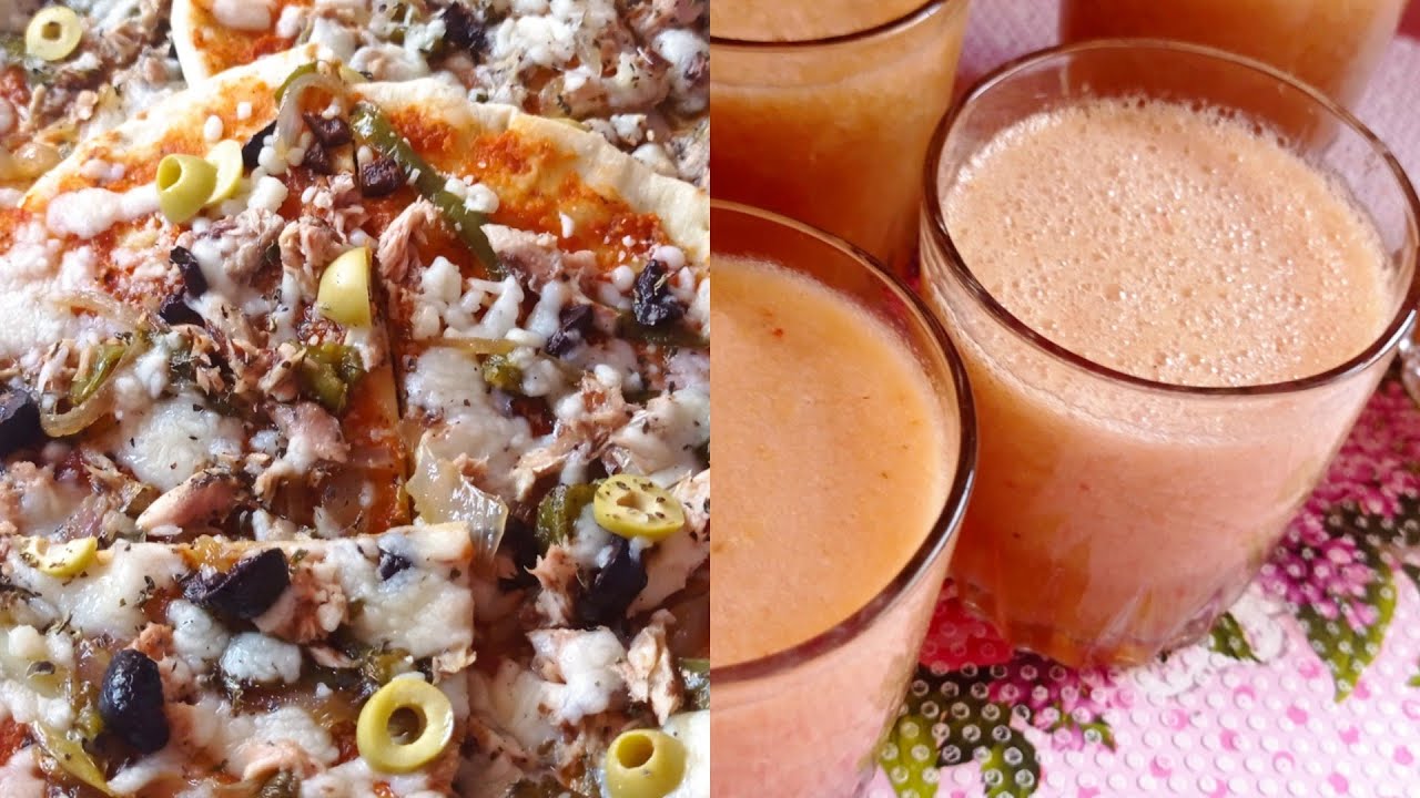 بيتزا على طريقتي 🍕 مرفوقة بعصير🍹 وسلطة 🥗