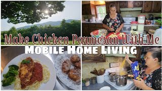 Cook with me in my ole 1975 Double Wide Kitchen.  Chicken Parmesan \/ Mobile Home Living