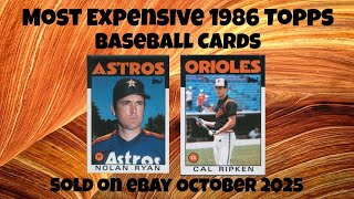 1986 Topps Most Expensive eBay Sales Baseball Cards - October 2025