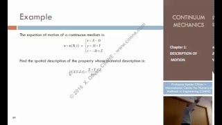 Continuum Mechanics - Ch 1 - Lecture 5 - Descriptions of Motion: Example