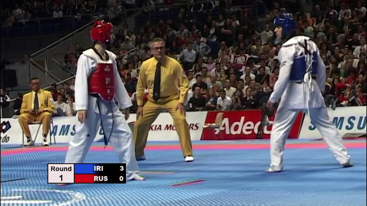 Taekwondo Worlds 2005 Male Fin Semi Final - Nafjam Feirollah (Iran) v Seyfula Megomadov (Russia)