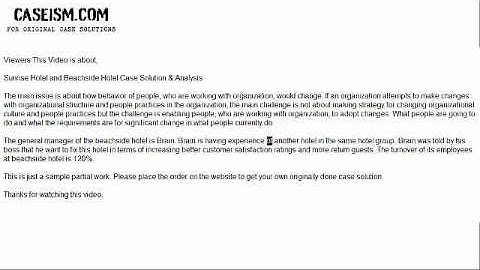 Sunrise Hotel and Beachside Hotel Case Solution & Analysis- Caseism.com