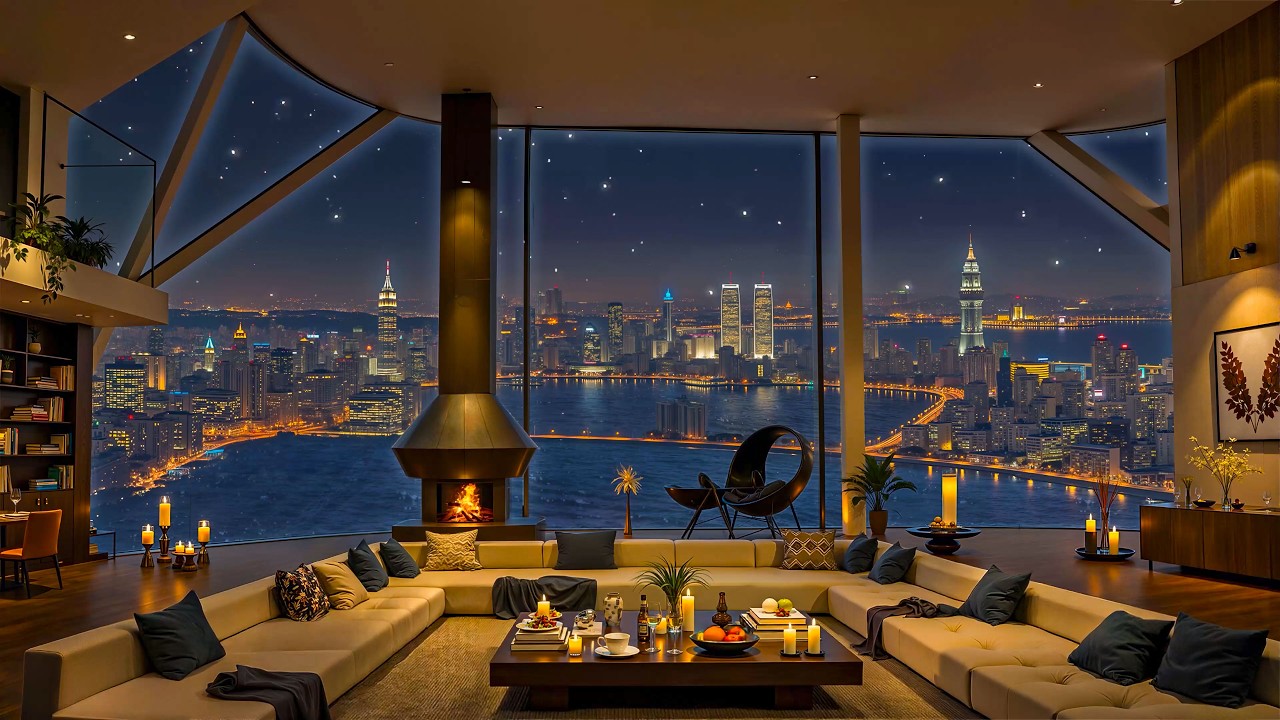 Relaxing Jazz Instrumental Music for Study & Calm 🏙️ Cozy Apartment with Elegant Night Ambience