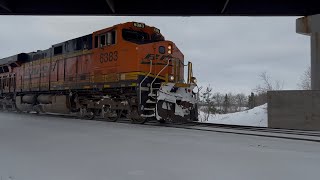 BNSF #6383 leads this loaded coal on Staples Sub in Little Falls MN. 12/10/2025
