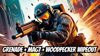 1 VS 4 MOMENT WITH GRENADE + MAG - 7 + WOODPECKER = TEAM WIPEOUT FREE FIRE