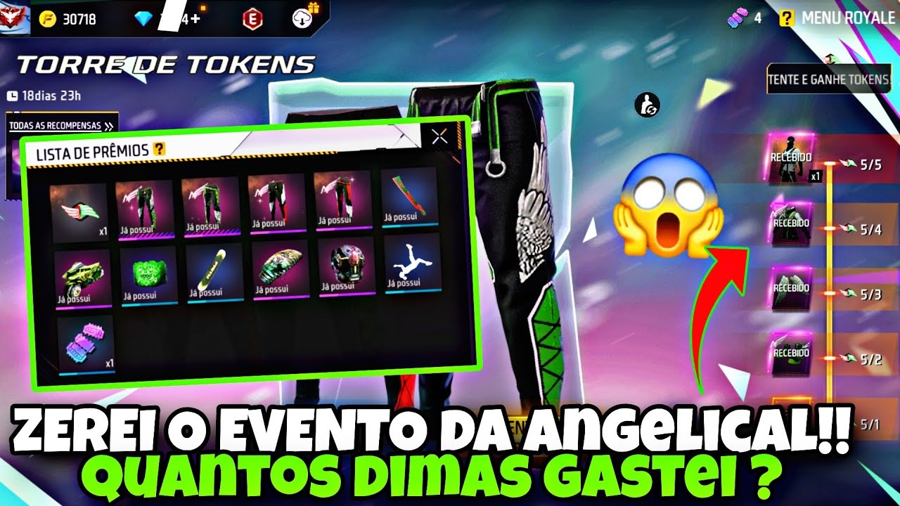 PEGANDO CALÇA ANGELICAL VERDE E VERMELHA NO TORRE DE TOKENS DO FREE FIRE ! QUANTOS DIMAS GASTA ??