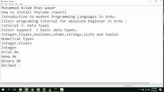 Elixir programming Tutorial for absolute beginner in Urdu:Tutorial 3-Data Types