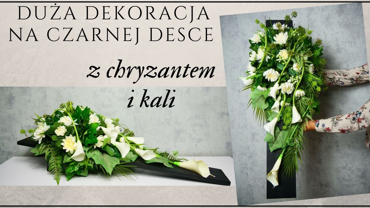 DUŻA DEKORACJA NA CZARNEJ DESCE //  CHRYZANTEMY I KALIA DEKORACJA NAGROBNA