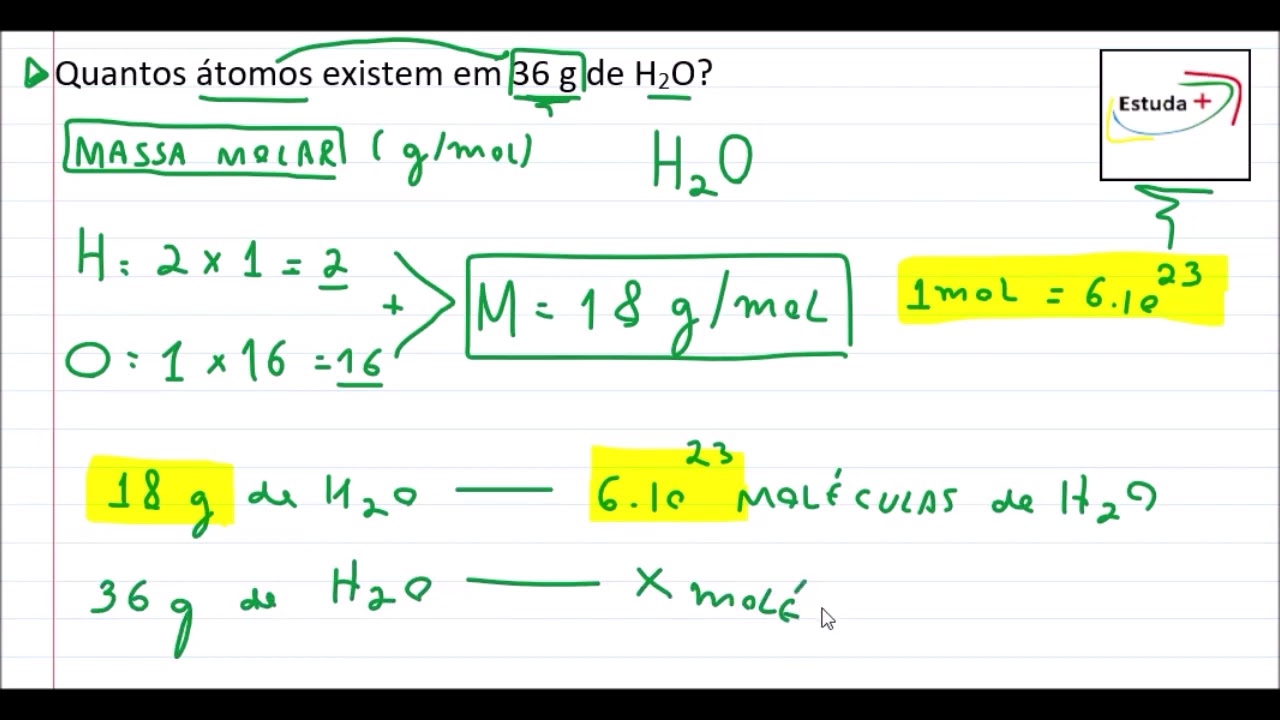Quantos átomos existem em 36 g de H2O? 