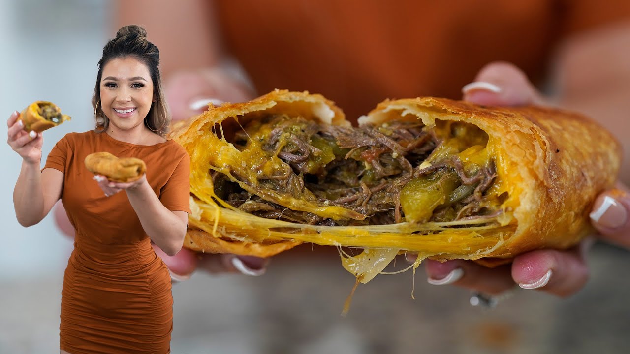 Chili Verde Beef Chimichangas