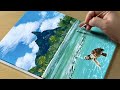 Drawing a Baby Turtle in the Sea / Acrylic Painting for Beginners