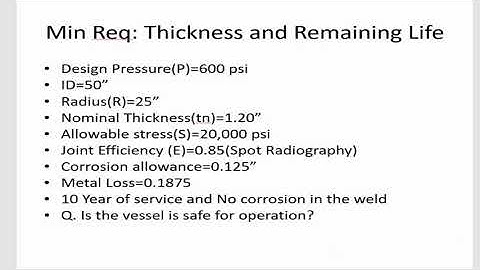 API 510 Minimum Thickness calculation and Remaining Life of pressure vessels