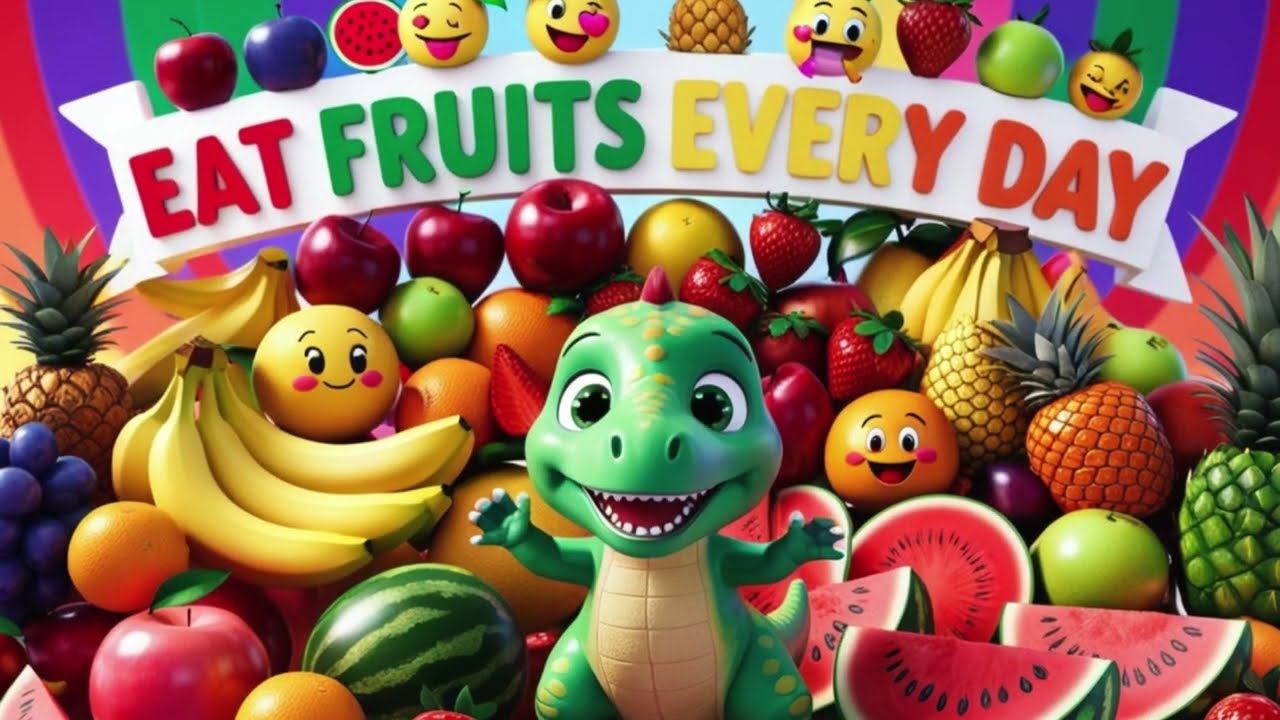 Dino’s Fruit Song 🍎🍌🍇  Fun Nursery Rhyme for Kids 1